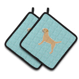 Caroline'S Treasures Border Terrier Checkerboard Blue Pair Of Pot Holders Bb3689Pthd, 7.5Hx7.5W, Multicolor