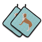 Caroline'S Treasures Spanish Hound Checkerboard Blue Pair Of Pot Holders Bb3691Pthd, 7.5Hx7.5W, Multicolor