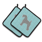 Caroline'S Treasures Kerry Blue Terrier Checkerboard Blue Pair Of Pot Holders Bb3692Pthd, 7.5Hx7.5W, Multicolor