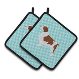 Caroline'S Treasures Welsh Springer Spaniel Checkerboard Blue Pair Of Pot Holders Bb3700Pthd, 7.5Hx7.5W, Multicolor