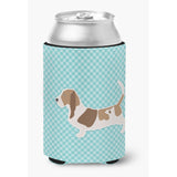 Caroline'S Treasures Basset Hound Checkerboard Blue Can Or Bottle Hugger Bb3702Cc, Can Hugger, Multicolor