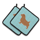 Caroline'S Treasures Norfolk Terrier Checkerboard Blue Pair Of Pot Holders Bb3709Pthd, 7.5Hx7.5W, Multicolor