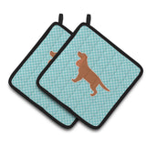 Caroline'S Treasures English Cocker Spaniel Checkerboard Blue Pair Of Pot Holders Bb3712Pthd, 7.5Hx7.5W, Multicolor