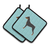 Caroline'S Treasures German Pinscher Checkerboard Blue Pair Of Pot Holders Bb3713Pthd, 7.5Hx7.5W, Multicolor