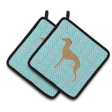 Caroline'S Treasures Italian Greyhound Checkerboard Blue Pair Of Pot Holders Bb3714Pthd, 7.5Hx7.5W, Multicolor