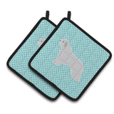Caroline'S Treasures Spanish Water Dog Checkerboard Blue Pair Of Pot Holders Bb3715Pthd, 7.5Hx7.5W, Multicolor