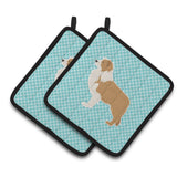 Caroline'S Treasures Red Border Collie Checkerboard Blue Pair Of Pot Holders Bb3722Pthd, 7.5Hx7.5W, Multicolor