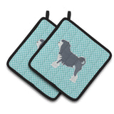 Caroline'S Treasures Lowchen Checkerboard Blue Pair Of Pot Holders Bb3735Pthd, 7.5Hx7.5W, Multicolor