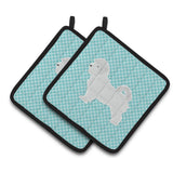 Caroline'S Treasures Maltese Checkerboard Blue Pair Of Pot Holders Bb3736Pthd, 7.5Hx7.5W, Multicolor