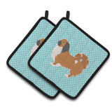 Caroline'S Treasures Pekingese Checkerboard Blue Pair Of Pot Holders Bb3738Pthd, 7.5Hx7.5W, Multicolor