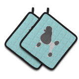 Caroline'S Treasures Poodle Checkerboard Blue Pair Of Pot Holders Bb3739Pthd, 7.5Hx7.5W, Multicolor