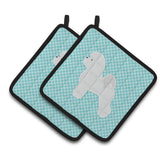 Caroline'S Treasures Bichon Frise Checkerboard Blue Pair Of Pot Holders Bb3745Pthd, 7.5Hx7.5W, Multicolor