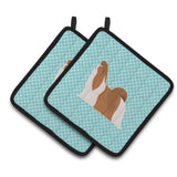 Caroline'S Treasures Shih Tzu Checkerboard Blue Pair Of Pot Holders Bb3746Pthd, 7.5Hx7.5W, Multicolor