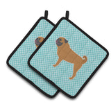 Caroline'S Treasures Pug Checkerboard Blue Pair Of Pot Holders Bb3747Pthd, 7.5Hx7.5W, Multicolor
