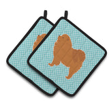 Caroline'S Treasures Chow Checkerboard Blue Pair Of Pot Holders Bb3751Pthd, 7.5Hx7.5W, Multicolor