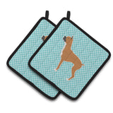 Caroline'S Treasures Boxer Checkerboard Blue Pair Of Pot Holders Bb3753Pthd, 7.5Hx7.5W, Multicolor