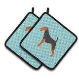 Caroline'S Treasures Airedale Terrier Checkerboard Blue Pair Of Pot Holders Bb3757Pthd, 7.5Hx7.5W, Multicolor