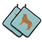 Caroline'S Treasures Leonberger Checkerboard Blue Pair Of Pot Holders Bb3758Pthd, 7.5Hx7.5W, Multicolor