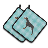 Caroline'S Treasures Doberman Pinscher Checkerboard Blue Pair Of Pot Holders Bb3760Pthd, 7.5Hx7.5W, Multicolor
