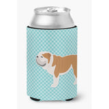 Caroline'S Treasures English Bulldog Checkerboard Blue Can Or Bottle Hugger Bb3762Cc, Can Hugger, Multicolor
