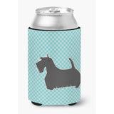 Caroline'S Treasures Scottish Terrier Checkerboard Blue Can Or Bottle Hugger Bb3769Cc, Can Hugger, Multicolor