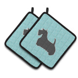 Caroline'S Treasures Scottish Terrier Checkerboard Blue Pair Of Pot Holders Bb3769Pthd, 7.5Hx7.5W, Multicolor