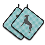 Caroline'S Treasures Great Dane Checkerboard Blue Pair Of Pot Holders Bb3775Pthd, 7.5Hx7.5W, Multicolor
