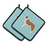 Caroline'S Treasures Saint Bernard Checkerboard Blue Pair Of Pot Holders Bb3776Pthd, 7.5Hx7.5W, Multicolor