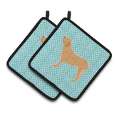 Caroline'S Treasures Fila Brasileiro Checkerboard Blue Pair Of Pot Holders Bb3779Pthd, 7.5Hx7.5W, Multicolor