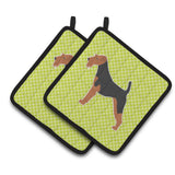 Caroline'S Treasures Welsh Terrier Checkerboard Green Pair Of Pot Holders Bb3785Pthd, 7.5Hx7.5W, Multicolor