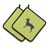 Caroline'S Treasures Toy Fox Terrier Checkerboard Green Pair Of Pot Holders Bb3787Pthd, 7.5Hx7.5W, Multicolor