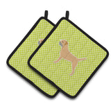 Caroline'S Treasures Border Terrier Checkerboard Green Pair Of Pot Holders Bb3789Pthd, 7.5Hx7.5W, Multicolor