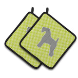 Caroline'S Treasures Kerry Blue Terrier Checkerboard Green Pair Of Pot Holders Bb3792Pthd, 7.5Hx7.5W, Multicolor