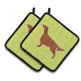 Caroline'S Treasures Irish Setter Checkerboard Green Pair Of Pot Holders Bb3793Pthd, 7.5Hx7.5W, Multicolor