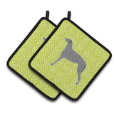 Caroline'S Treasures Scottish Deerhound Checkerboard Green Pair Of Pot Holders Bb3796Pthd, 7.5Hx7.5W, Multicolor