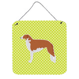 Caroline'S Treasures Borzoi Russian Greyhound Checkerboard Green Wall Or Door Hanging Prints Bb3799Ds66, 6 X 6, Multic