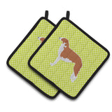 Caroline'S Treasures Borzoi Russian Greyhound Checkerboard Green Pair Of Pot Holders Bb3799Pthd, 7.5Hx7.5W, Multicolor