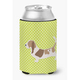 Caroline'S Treasures Basset Hound Checkerboard Green Can Or Bottle Hugger Bb3802Cc, Can Hugger, Multicolor