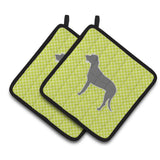 Caroline'S Treasures Irish Wolfhound Checkerboard Green Pair Of Pot Holders Bb3803Pthd, 7.5Hx7.5W, Multicolor
