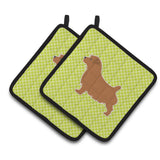 Caroline'S Treasures Norfolk Terrier Checkerboard Green Pair Of Pot Holders Bb3809Pthd, 7.5Hx7.5W, Multicolor