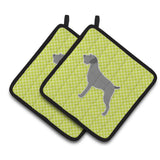 Caroline'S Treasures German Wirehaired Pointer Checkerboard Green Pair Of Pot Holders Bb3811Pthd, 7.5Hx7.5W, Multicolor