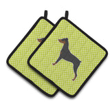 Caroline'S Treasures German Pinscher Checkerboard Green Pair Of Pot Holders Bb3813Pthd, 7.5Hx7.5W, Multicolor