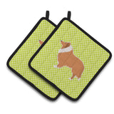 Caroline'S Treasures Collie Checkerboard Green Pair Of Pot Holders Bb3816Pthd, 7.5Hx7.5W, Multicolor