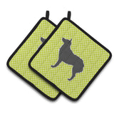 Caroline'S Treasures Croatian Sheepdog Checkerboard Green Pair Of Pot Holders Bb3821Pthd, 7.5Hx7.5W, Multicolor