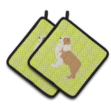 Caroline'S Treasures Red Border Collie Checkerboard Green Pair Of Pot Holders Bb3822Pthd, 7.5Hx7.5W, Multicolor