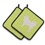 Caroline'S Treasures Bb3827Pthd Polish Tatra Sheepdog Checkerboard Green Pair Of Pot Holders, 7.5H X 7.5 W, Multicolor