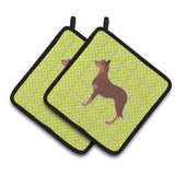 Caroline'S Treasures Australian Kelpie Dog Checkerboard Green Pair Of Pot Holders Bb3829Pthd, 7.5Hx7.5W, Multicolor