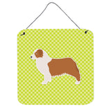 Caroline'S Treasures Australian Shepherd Dog Checkerboard Green Wall Or Door Hanging Prints Bb3833Ds66, 6 X 6, Multico