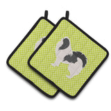 Caroline'S Treasures Japanese Chin Checkerboard Green Pair Of Pot Holders Bb3837Pthd, 7.5Hx7.5W, Multicolor