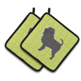 Caroline'S Treasures Affenpinscher Checkerboard Green Pair Of Pot Holders Bb3848Pthd, 7.5Hx7.5W, Multicolor